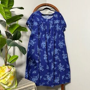Only Necessities 1X Blue Floral Short Sleeve Lounge House Muumuu Dress